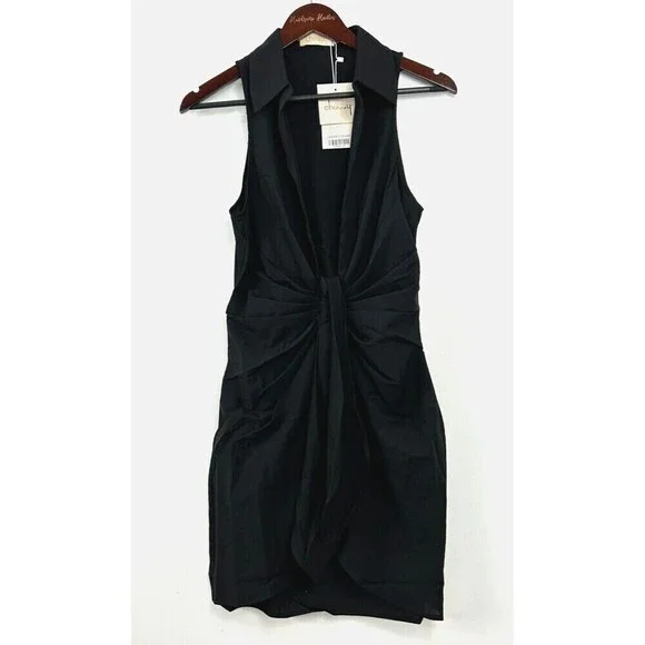 New Choosy St Crosby Plunging Shirt Dress 12 Black Sophie Turner Kim Kardashian - Picture 4 of 10